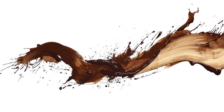 Dark brown ink brush stroke, Brown brush splashes isolated on transparent png.	