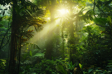 Fototapeta na wymiar Deep tropical jungles of Southeast Asia in august.