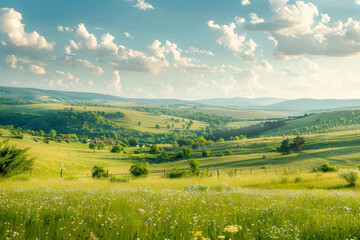 Fototapeta premium Panorama of beautiful countryside of romania. sunny afternoon.