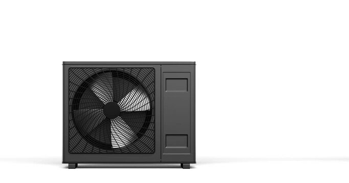 rotating fan of a heat pump energy as a heater and alternative energy - 3D Animation 4k 60 fps DCI seamless loop 