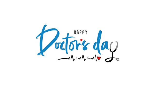 National doctors day animated text with symbol of stethoscope. video greeting card. gift card. 30 march World Doctor's Day. alpha channel, 4k