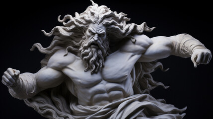Sculpture classique d'un dieu mythologique en pose puissante