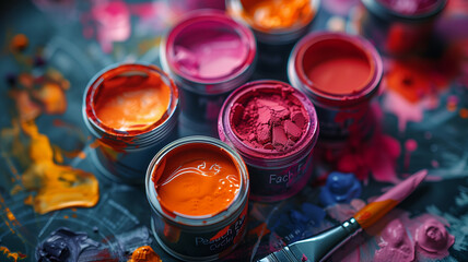 tiny sample paint cans during a house renovation - obrazy, fototapety, plakaty