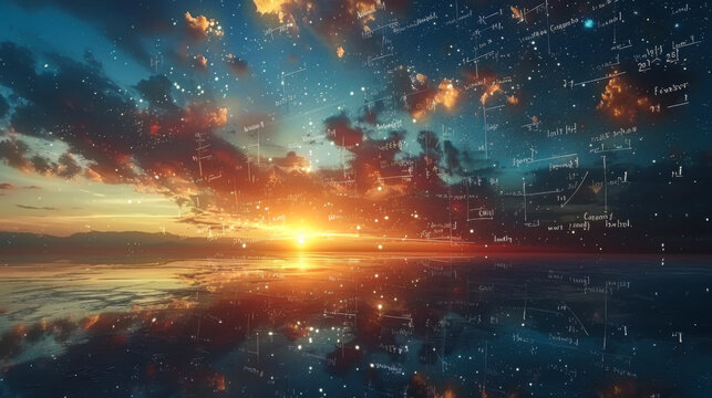Universe and science: Starry sky with mathematical equations overlay - Powered by Adobe
