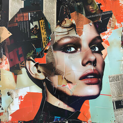 collage di primo piano di modella con stralci di rivista
