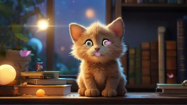 Charming domestic kitten with captivating eyes, epitome of feline cuteness. Seamless looping 4k timelapse virtual video animation background generated AI