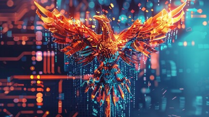 Robotic phoenix leading a rebellion in cyberspace challenging the constructs of safety and security in a digital age