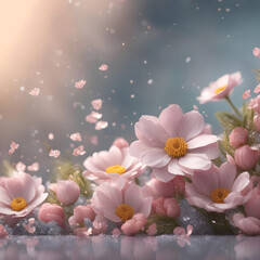 Pink flowers, magical scene of lovely pale pink flowers in sunshine,  beautiful background