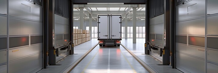 A truck waits in a logistic center for goods and loading - 751616501