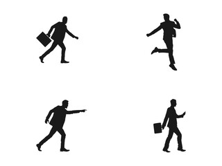Silhouettes of happy jump and running Businessman. people running set. Vector illustration of Running Silhouettes. Silhouettes of business people run vector isolated on white background.
