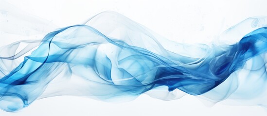 A swirling pattern of blue smoke stands out against a clean white background. The smoke appears to...