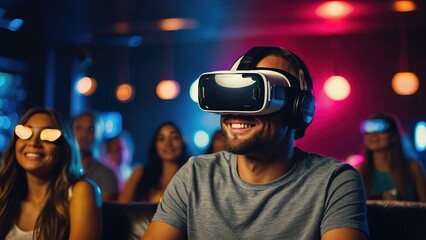 Group of people wearing VR virtual reality headset