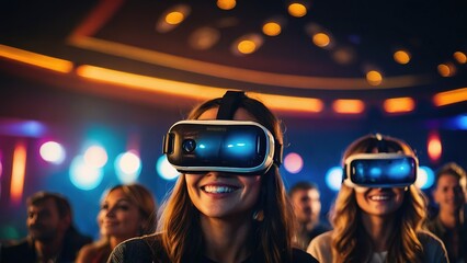 Group of people wearing VR virtual reality headset