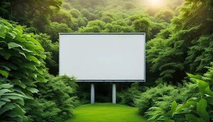 blank billboard surrounded by lush growth, greenery