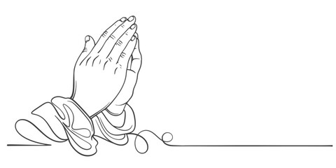Praying hand line art vector illustration	