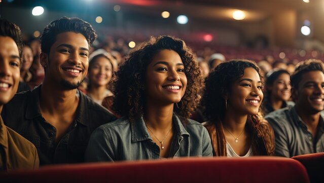 Diverse and mixed group of people watching a movie in a movie theater