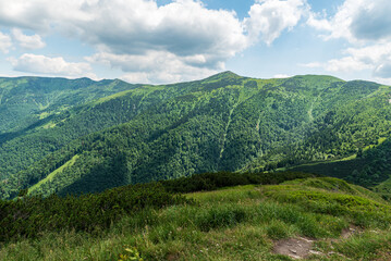 Fototapeta na wymiar Steny, Hromove, Chleb, Velky Krivan and Pekenik from Kraviarske hill in Mala Fatra mountains in Slovakia