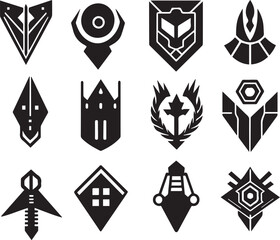 Set Greyscale cyberpunk video game symbol. Hand drawn vector illustration