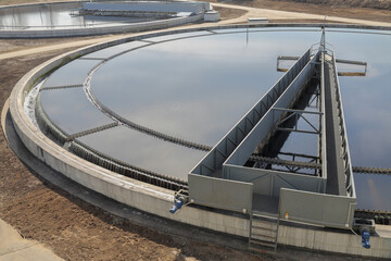 Biological wastewater treatment is carried out in aeration tanks of propellant. Along rails in circle rotates sludge scraper - it separates sludge, primary settler