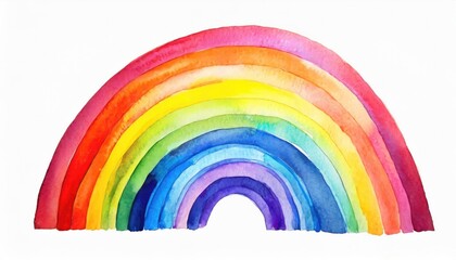 Obraz premium Watercolor painting of a vibrant rainbow with textured brushstrokes on white background.