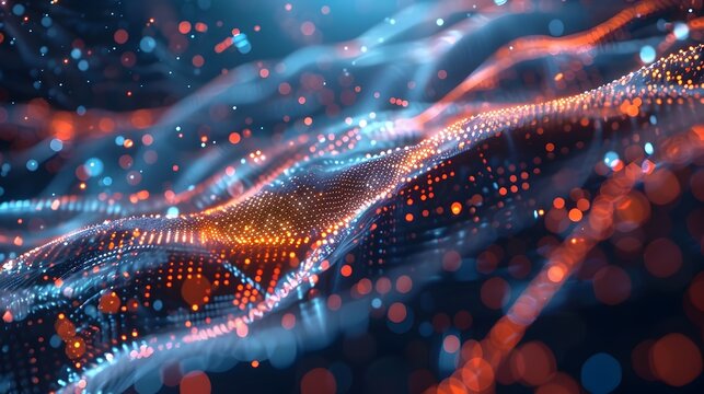 Abstract Blue and Orange Background with Dots and Waves