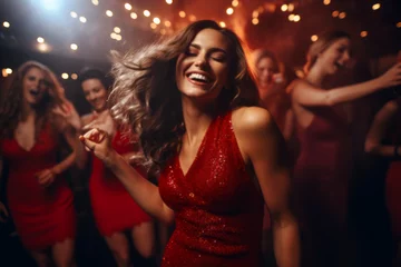 Fotobehang Beautiful woman in a nightclub. Lifestyle, entertainment concept. © Natalia Klenova