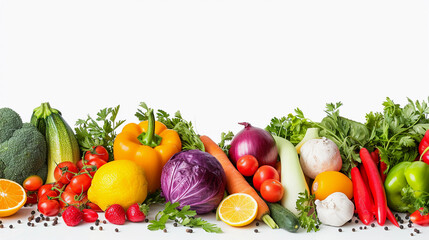 Cook frame with fresh vegetables on white background. Organic raw salad ingredients. Flat lay, copyspace, top view. background of healthy food delivery. has a white background with copy space.