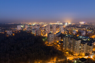 Fototapeta na wymiar Night view of Moscow uptown near the forest