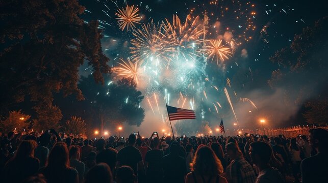 Fourth of July Celebration with People and American Flag