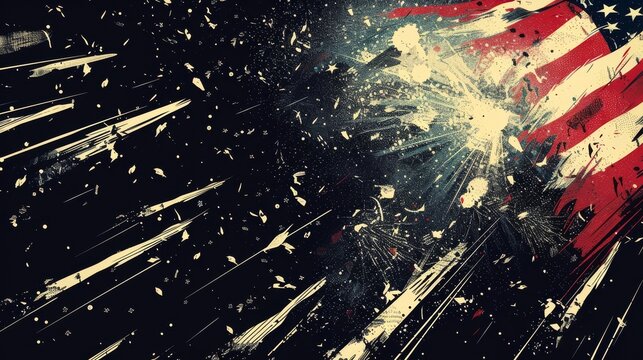 Abstract American Flag Art with Interstellar Space and Fire
