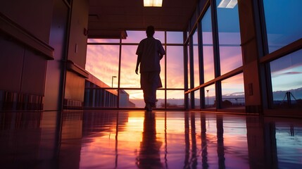 Healthcare worker at dawn beginning of shift commitment to care