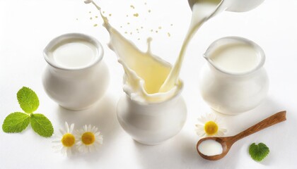 Fototapeta na wymiar Set of Milk splash and pouring, yogurt or cream include Clipping path, 3d illustration. 