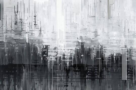 digital artistry as grey digital pixelation merges with dynamic pixel patterns, creating a futuristic and modern aesthetic that harmonizes with the urban landscape of a cityscape background