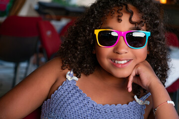 Beautiful Cute Mixed Race African American Girl Child Wearing Colorful Sunglasses - 751624110