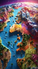 Travel Creator's Dream: AI-Powered World Map Illustration in Vibrant Colors- abstract painting