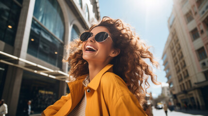Fototapeta premium Joyful Woman Shopping in the City