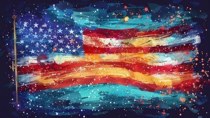 Abstract American Flag Painting in Cosmic Graffiti Style