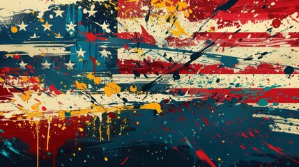 Abstract United States Flag with Colorful Paint Splatter