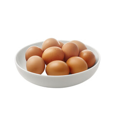 Brown eggs in bowl isolated on transparent background