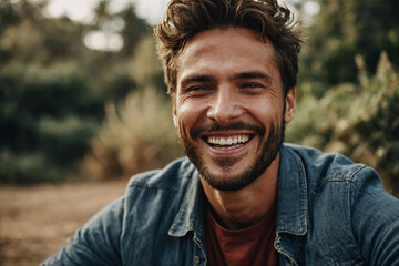 portrait of a man laughing taking selfie