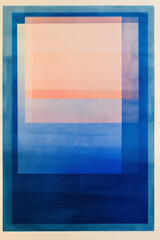 Contemporary Layered Abstract Artwork with Pink and Blue Hues