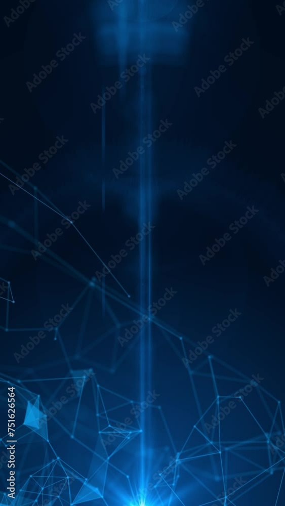 Wall mural abstract animated plexus style vertical motion graphic, node graph connection animation, 4k loop