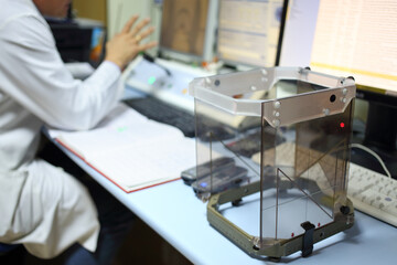 Stereotactic frame on a table at the doctor