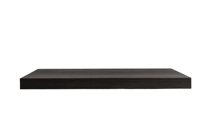 Black wooden shelf, designed with a minimalist aesthetic and isolated on a transparent background 
