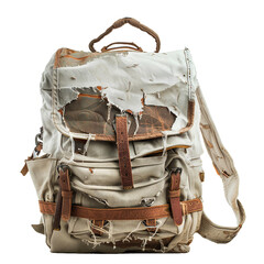 Torn backpack, transparent background, isolated image, generative AI