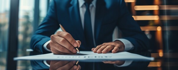 Businessman hands with pen to signing contract