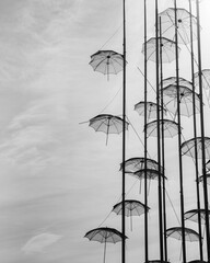 Modern art, umbrellas on the promenade in Thessaloniki Greece. 4K photography