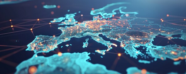 Western Europe in blue digital map. - obrazy, fototapety, plakaty