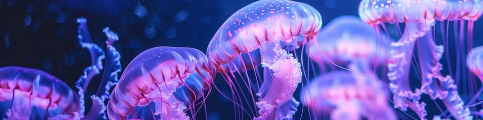 jellyfish with neon glow underwater.