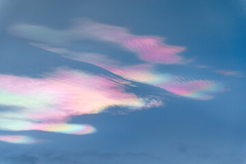 Iridescent clouds (Rainbow clouds) close up
